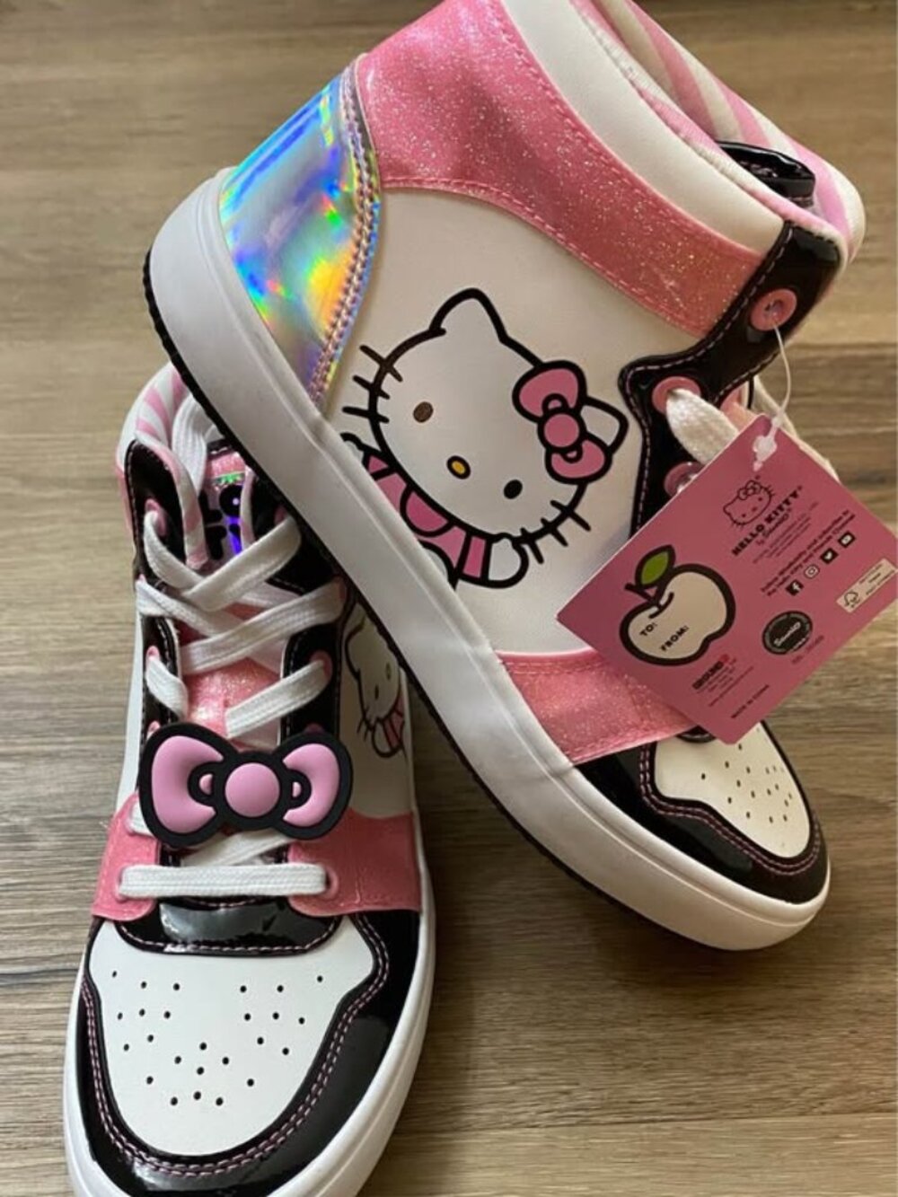 Hello Kitty High Top Sneakers Pink Black White Girls Size 6